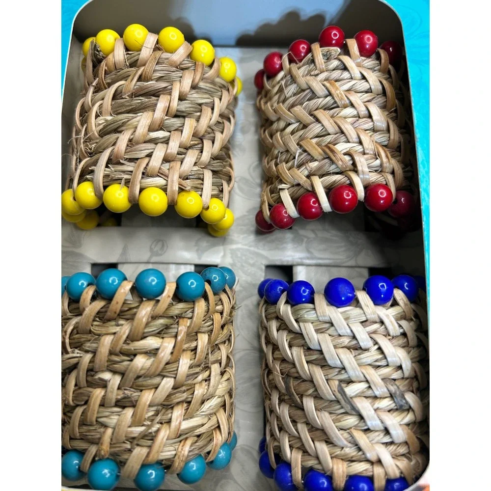 The Pioneer Woman Beaded Napkin Rings Multicolor OS Woven Natural Material 4 Pk